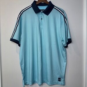 PGA Tour Pro Sz L Golf Polo Short Sleeve Shirt Blue Quick Dry EUC Stripes Sleeve